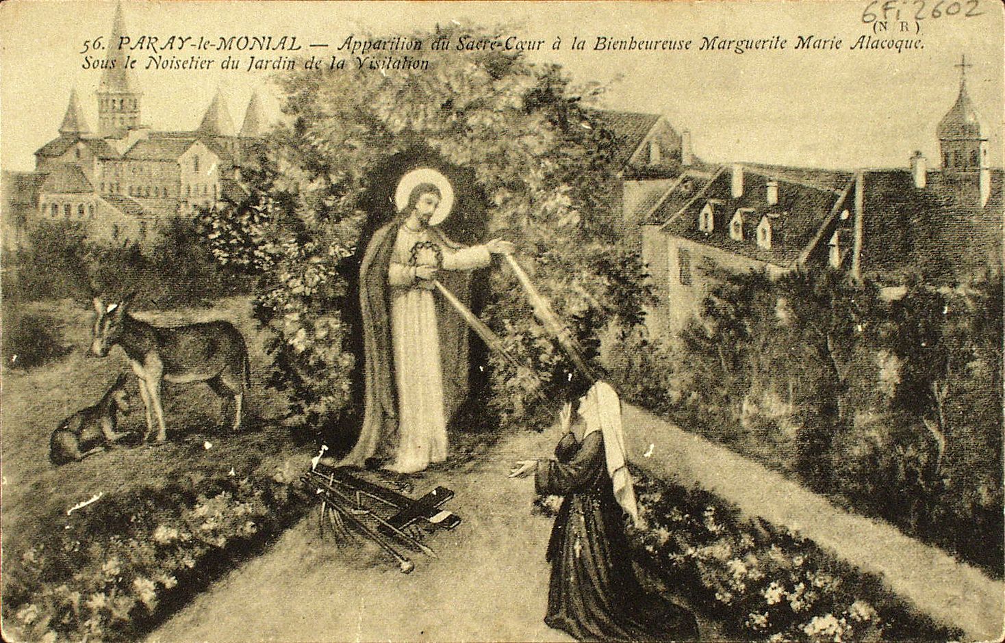 Paray-le-Monial. Apparition du Sacré-Coeur à la Bienheureuse Marguerite-Marie Alacoque. Sous le noisetier du jardin de la Visitation.
