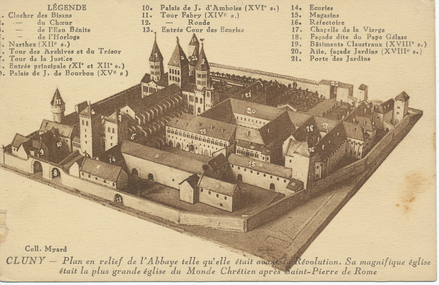 Cluny. Plan en relief de l'abbaye telle qu'elle était avant la révolution. Sa magnifique église était la plus grande église du monde chrétien après Saint-Pierre de Rome.