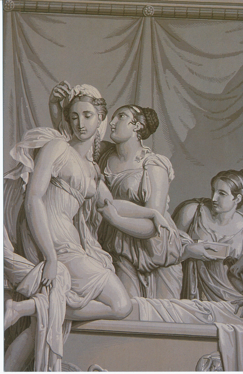 Histoire de Psyché, manufacture Joseph Dufour, 1815, réédition Desfossé et Karth, lés 5-8 : le bain de Psyché (détail).
