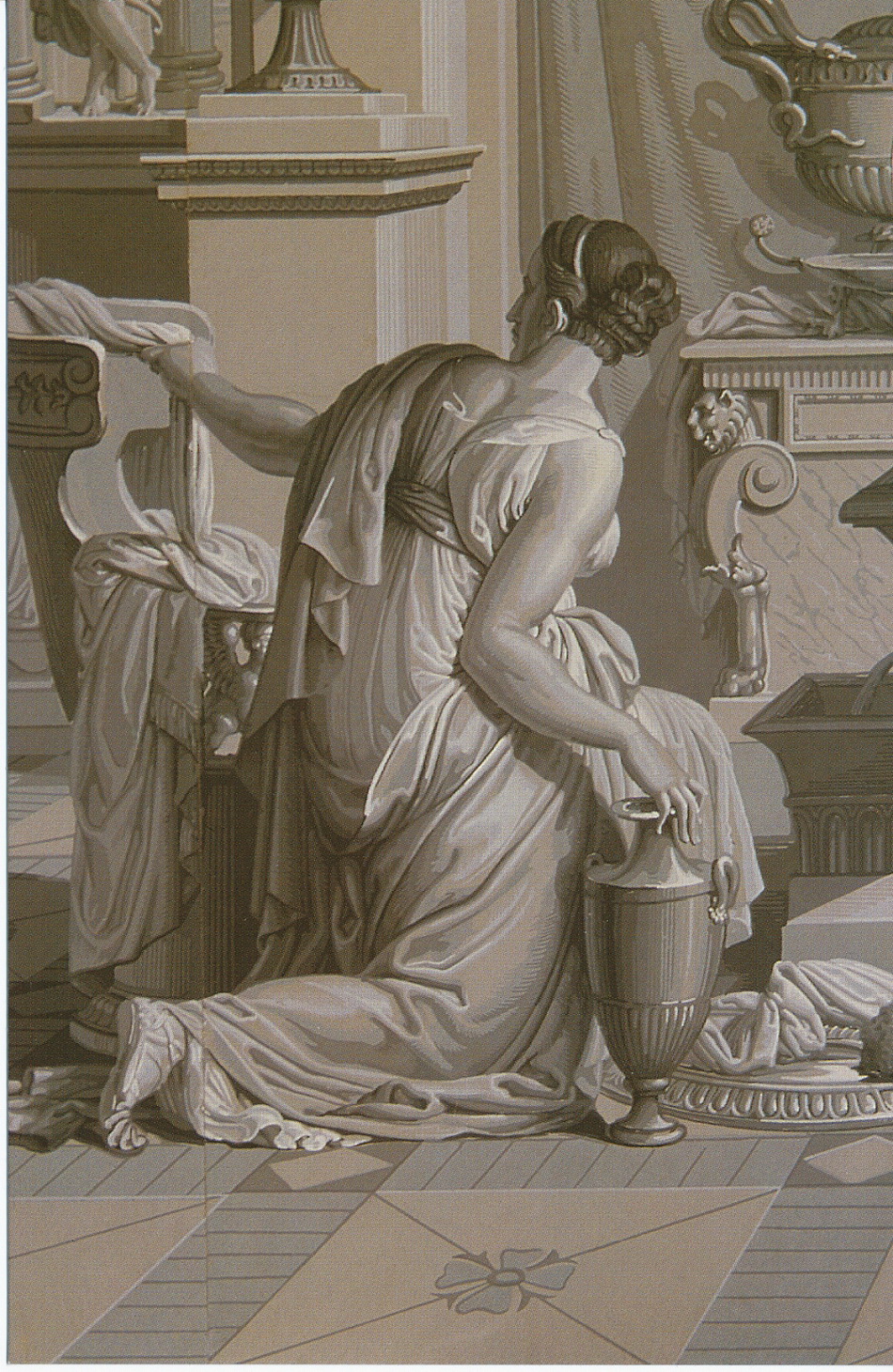 Histoire de psyché, manufacture Joseph Dufour, 1815, réédition Desfossé et Karth, lès 5-8 : le bain de Psyché (détail).