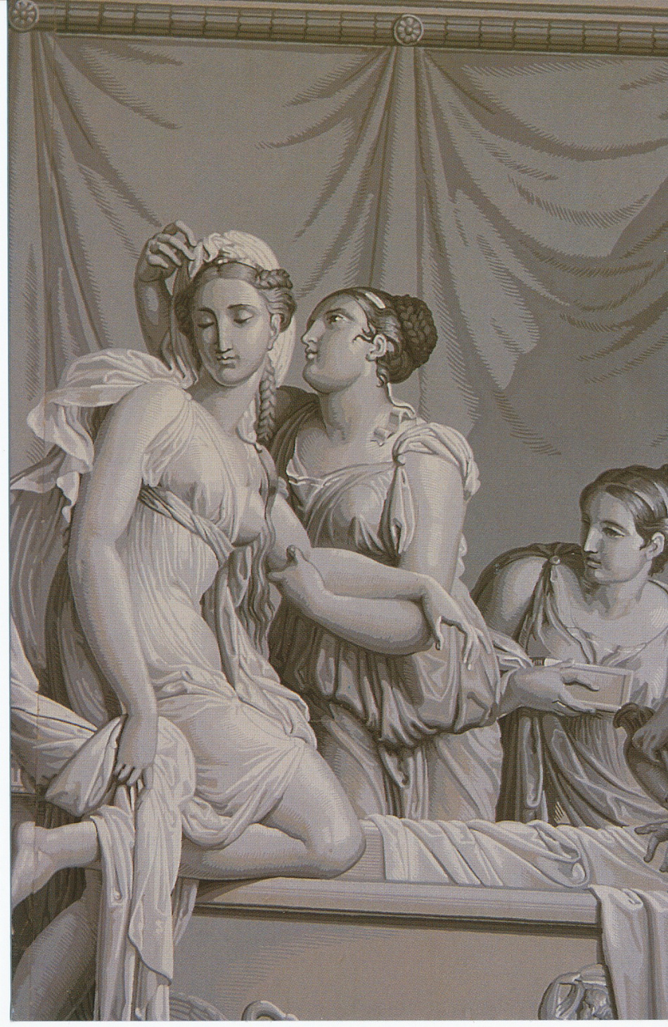 Histoire de Psyché, manufacture Joseph Dufour, 1815, réédition Desfossé et Karth, lés 5-8 : le bain de psyché (détail).