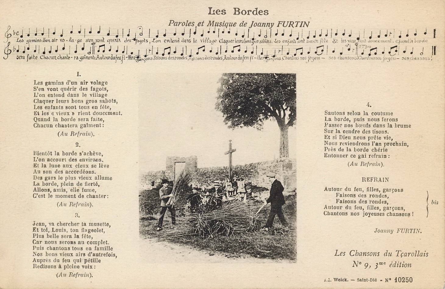 Les chansons du tçarollais, n° 9, 3e édition : Les Bordes, paroles et musique de Joanny Furtin.