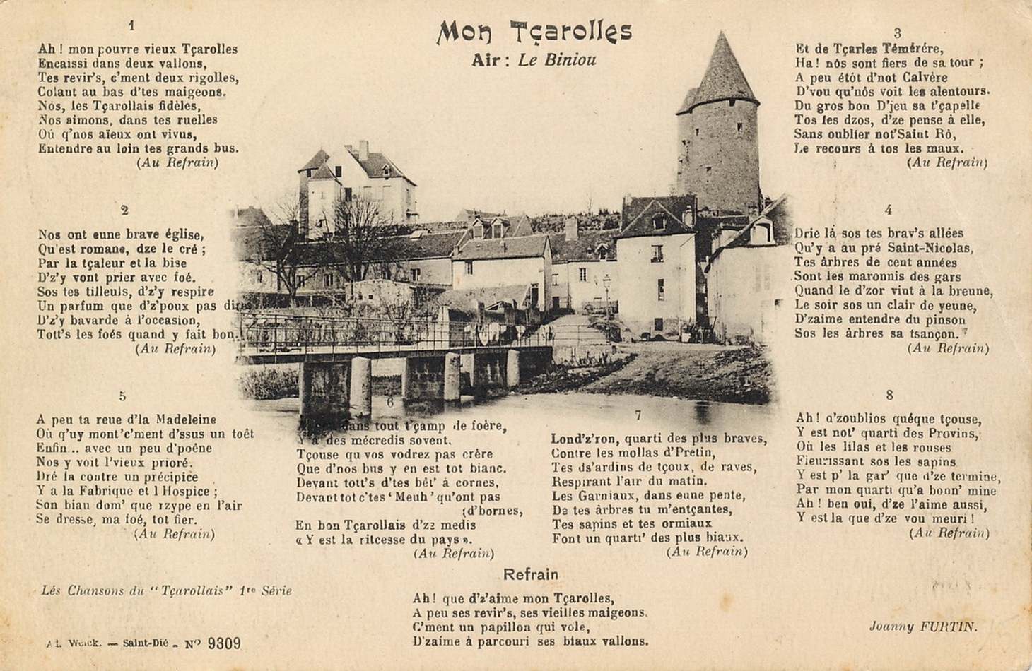Les chansons du tçarollais : Mon Tçarolles, paroles de Joanny Furtin, musique de Félix Badin.