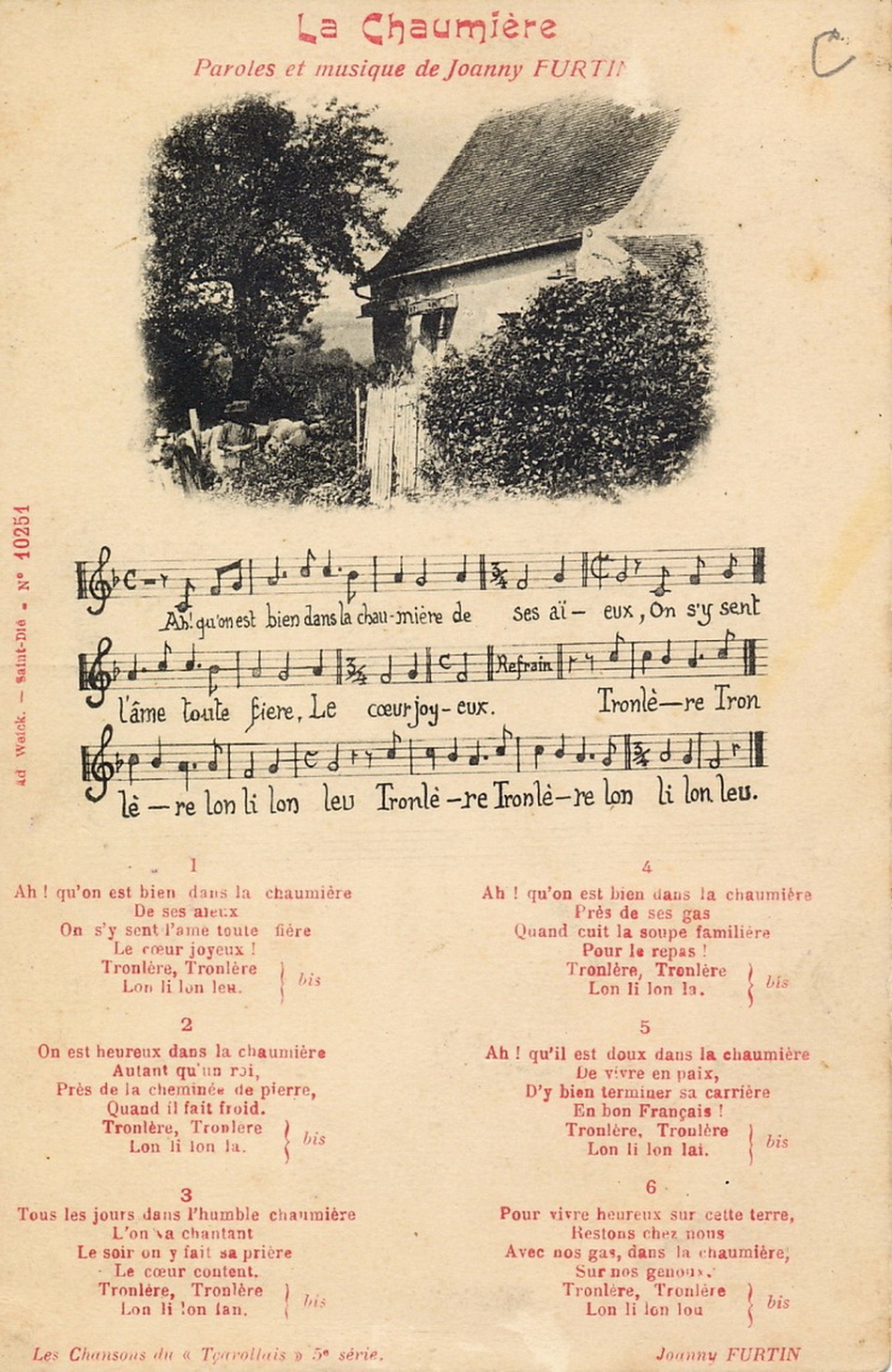 Les chansons du tçarollais, La chaumière, paroles et musique de Joanny Furtin.